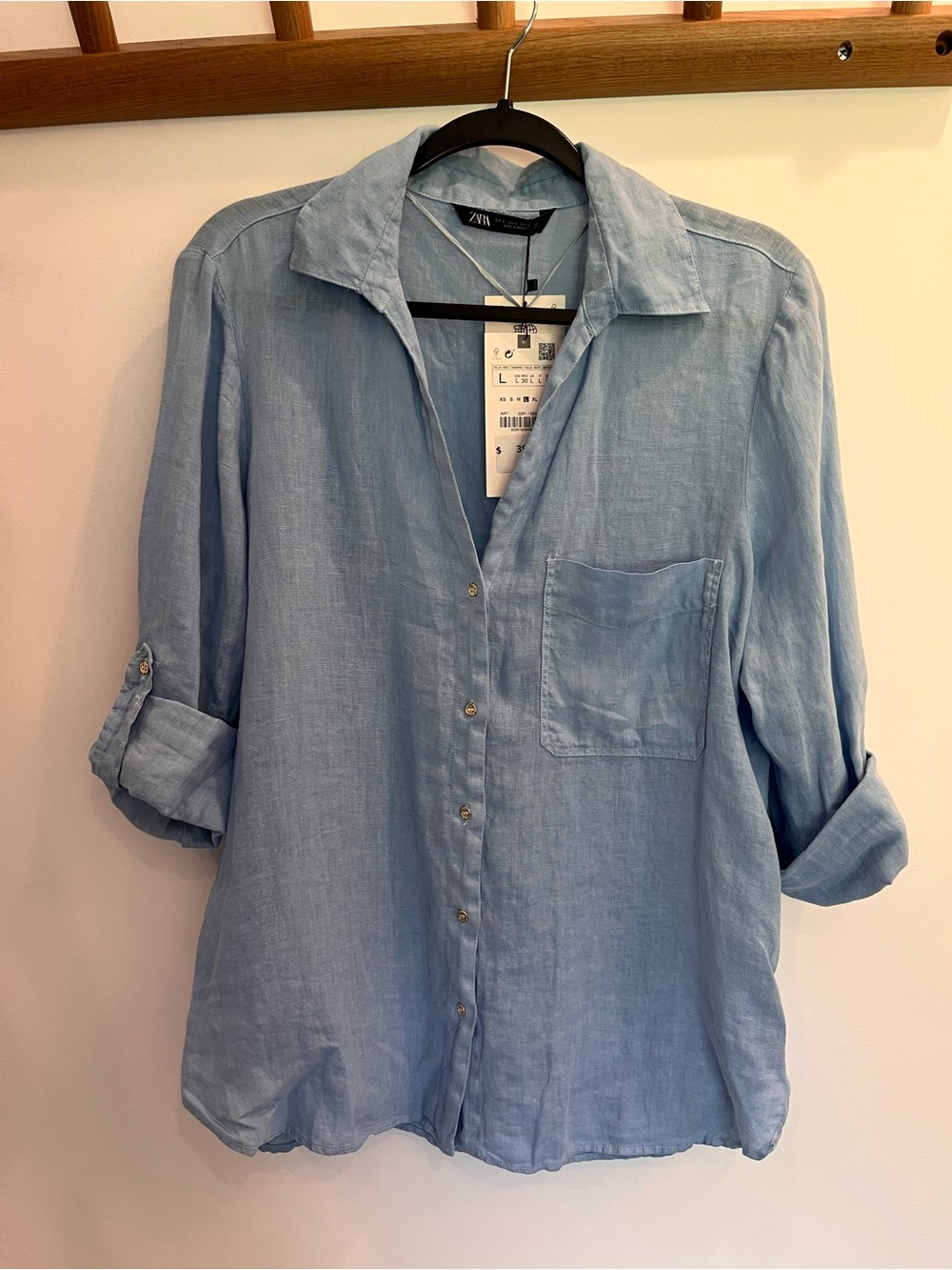 Zara Light Blue Linen Button-Up Shirt